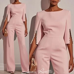 Wide-Leg Pink Jumpsuit with Slit-Sleeve Detail